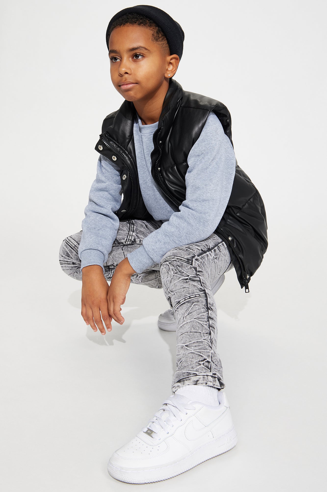 Grey Mineral Wash Mini Denim Jeans: Washed Away Chic