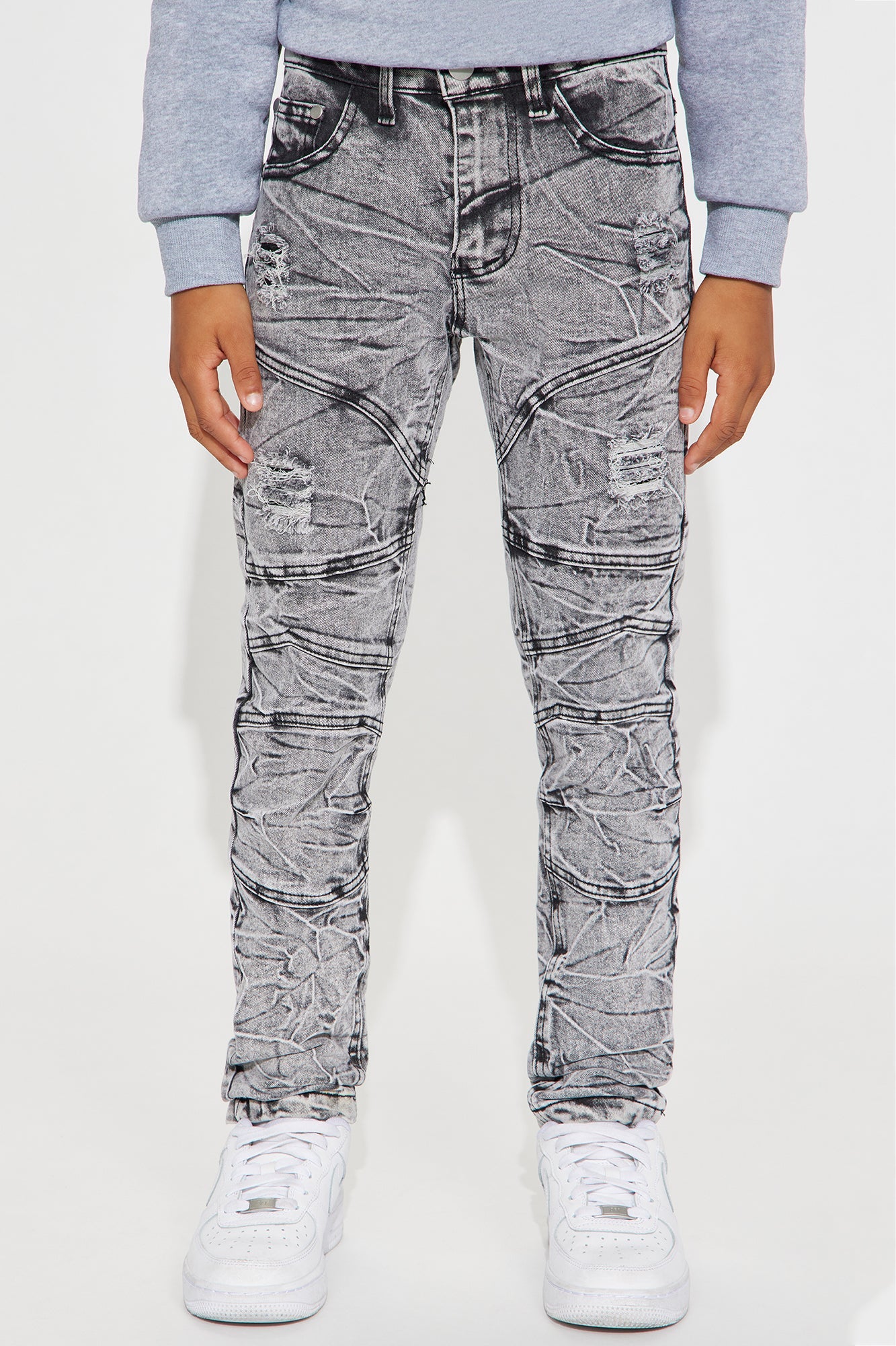 Grey Mineral Wash Mini Denim Jeans: Washed Away Chic