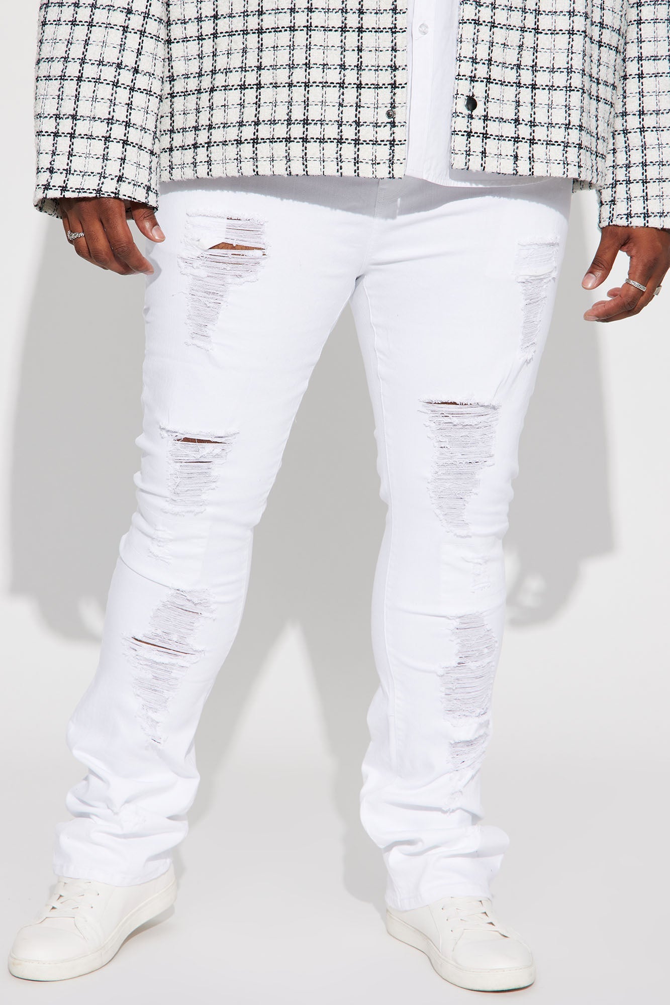 Boost Your Instagram Game with our 'For Likes' Stacked Skinny Flare Jeans in White