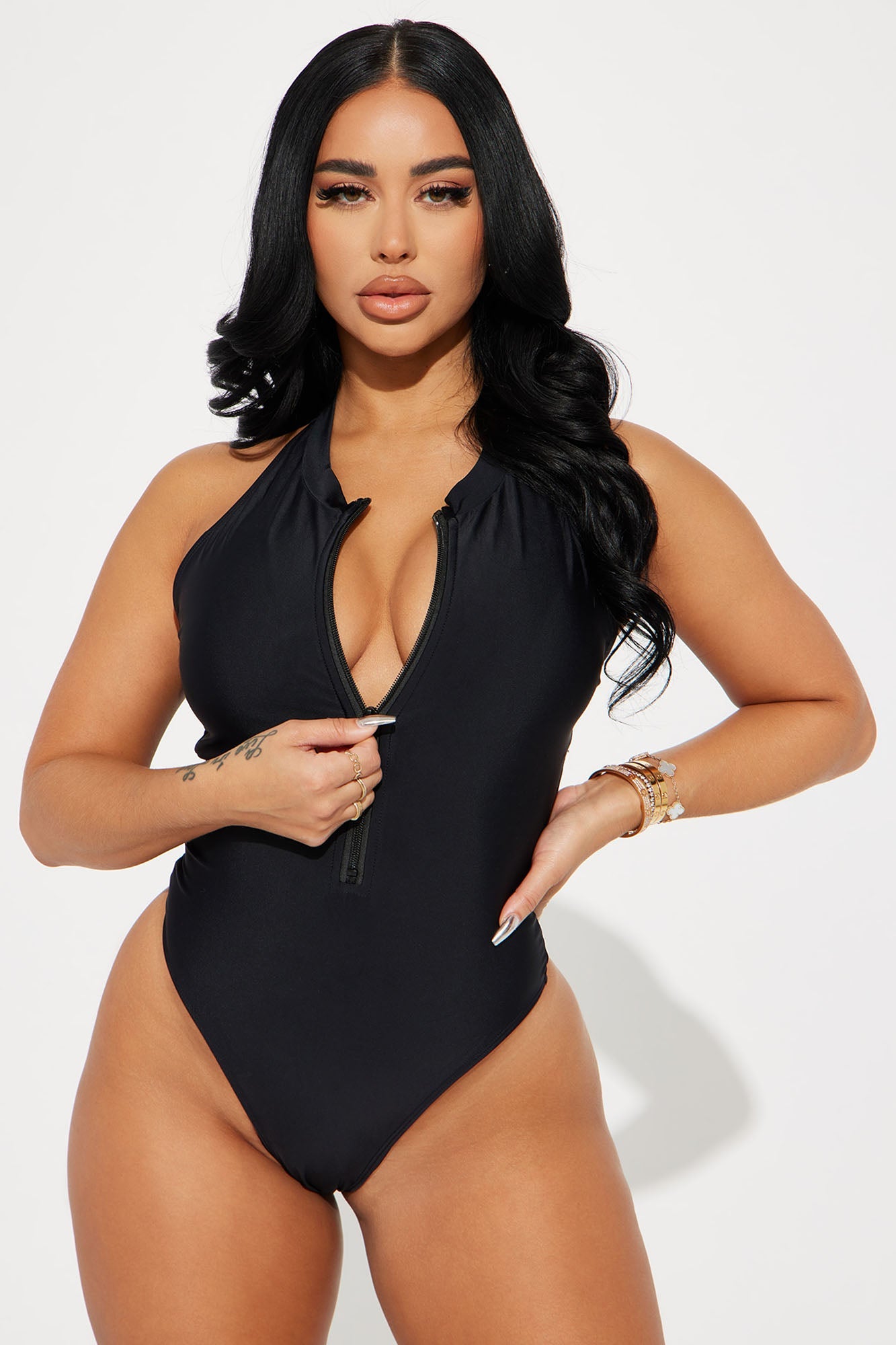 Zip Strip 1 Piece Swimsuit in Black