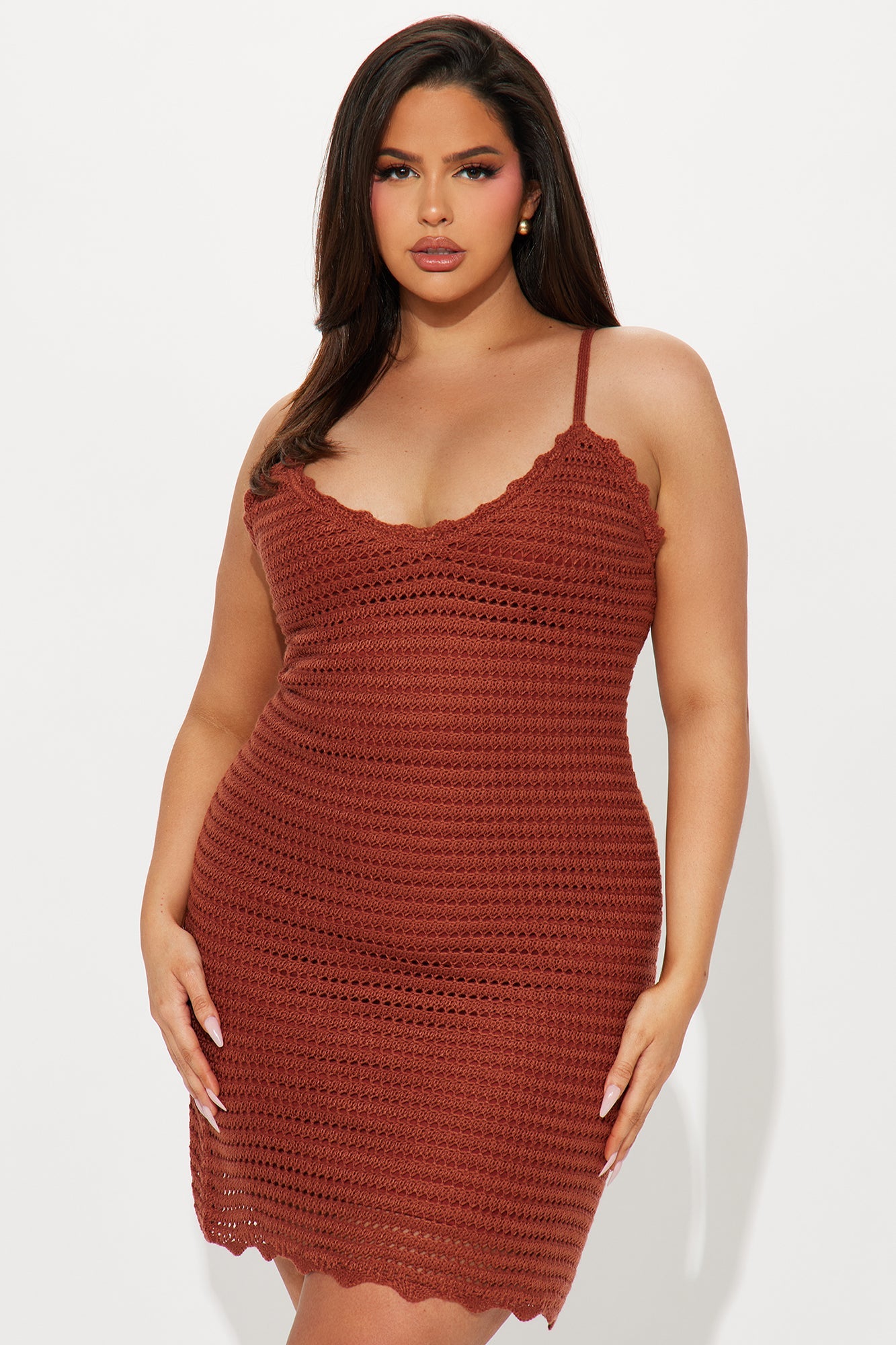 Coffee Date Chic: Crochet Mini Dress in Brown