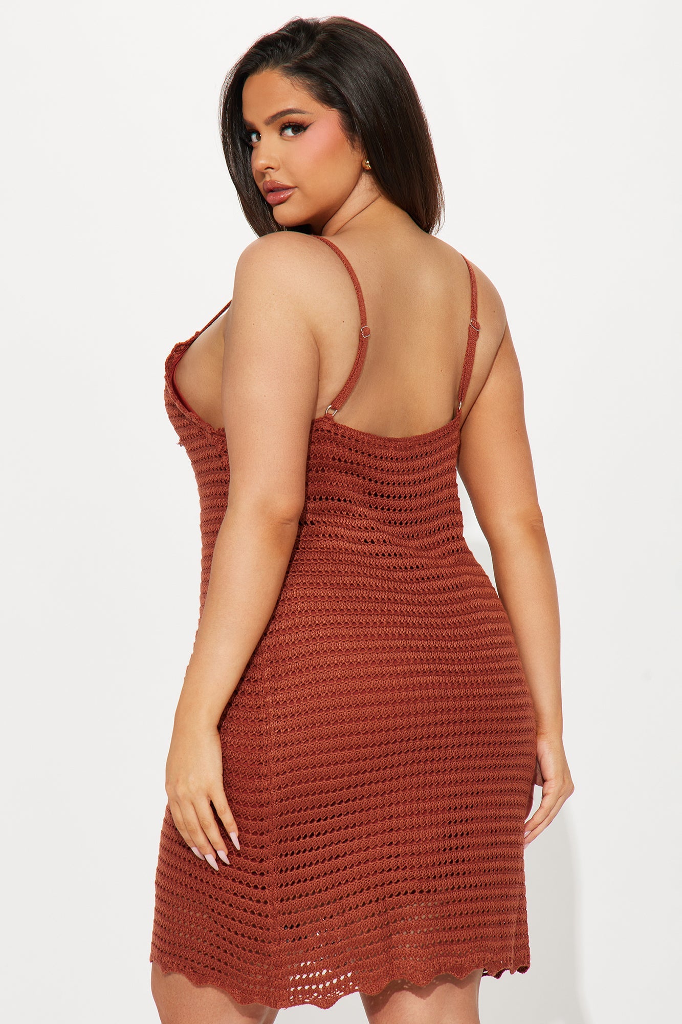 Coffee Date Chic: Crochet Mini Dress in Brown