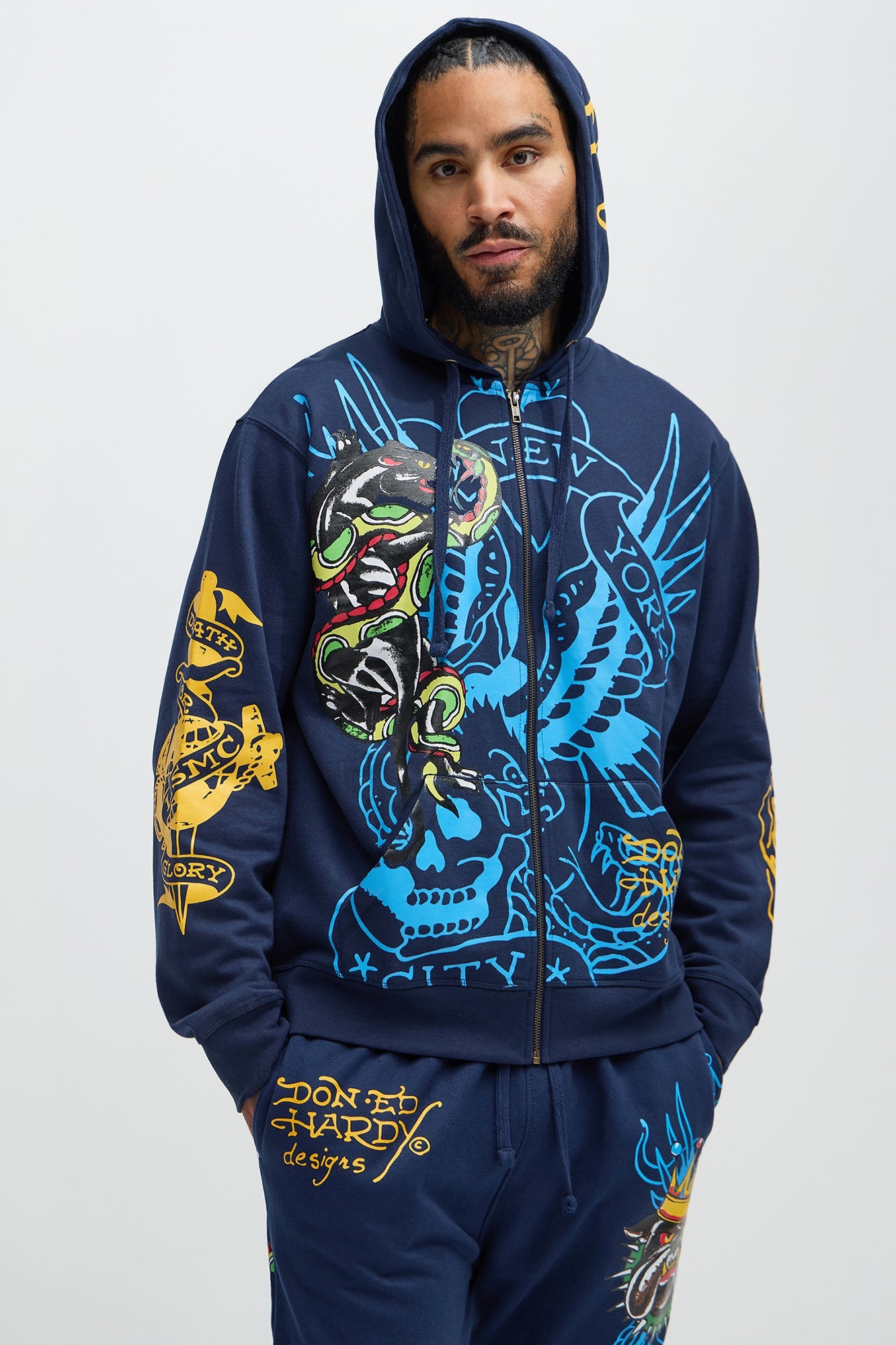 Ed Hardy Panther Bulldog Zip-Up Hoodie in Navy: A Cool, Edgy Addition to Your Wardrobe