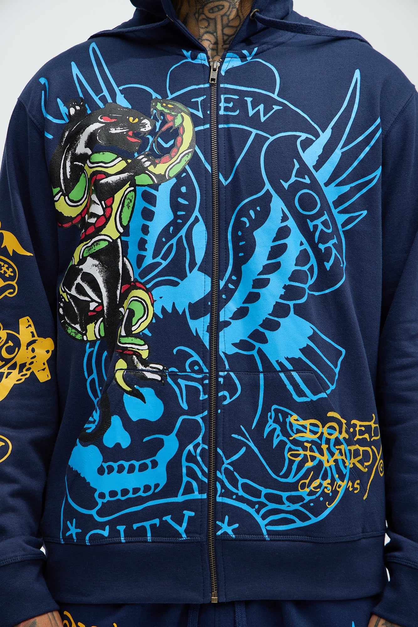 Ed Hardy Panther Bulldog Zip-Up Hoodie in Navy: A Cool, Edgy Addition to Your Wardrobe