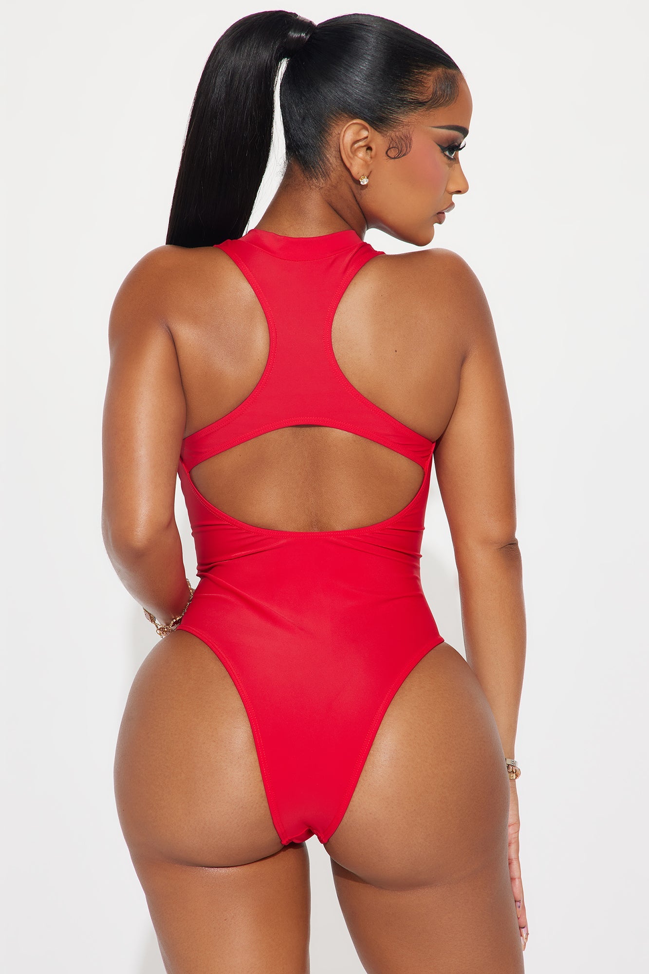 ARAKAR Strawberry Lollipop Zip Strip 1 Piece Swimsuit