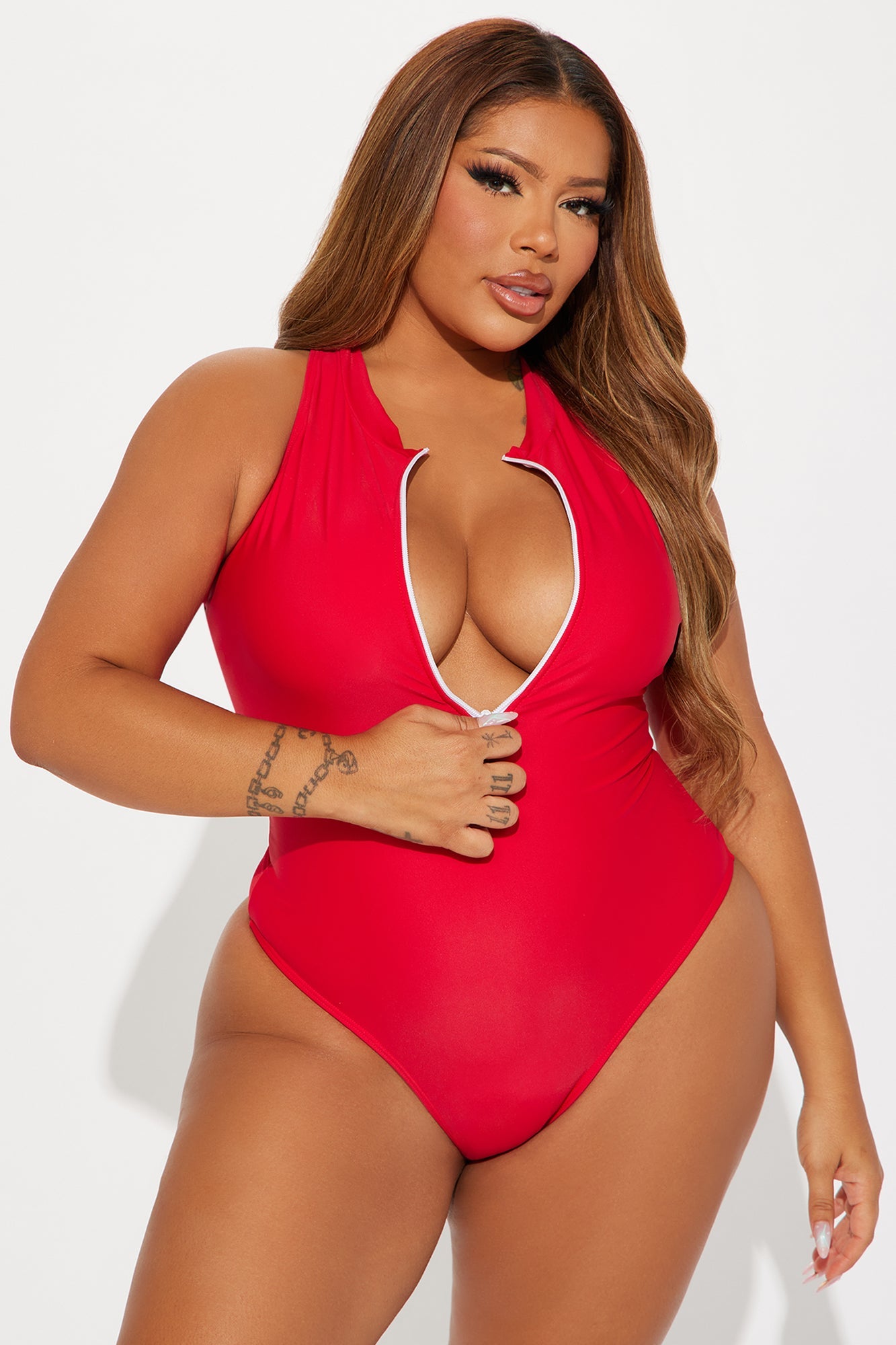 ARAKAR Strawberry Lollipop Zip Strip 1 Piece Swimsuit