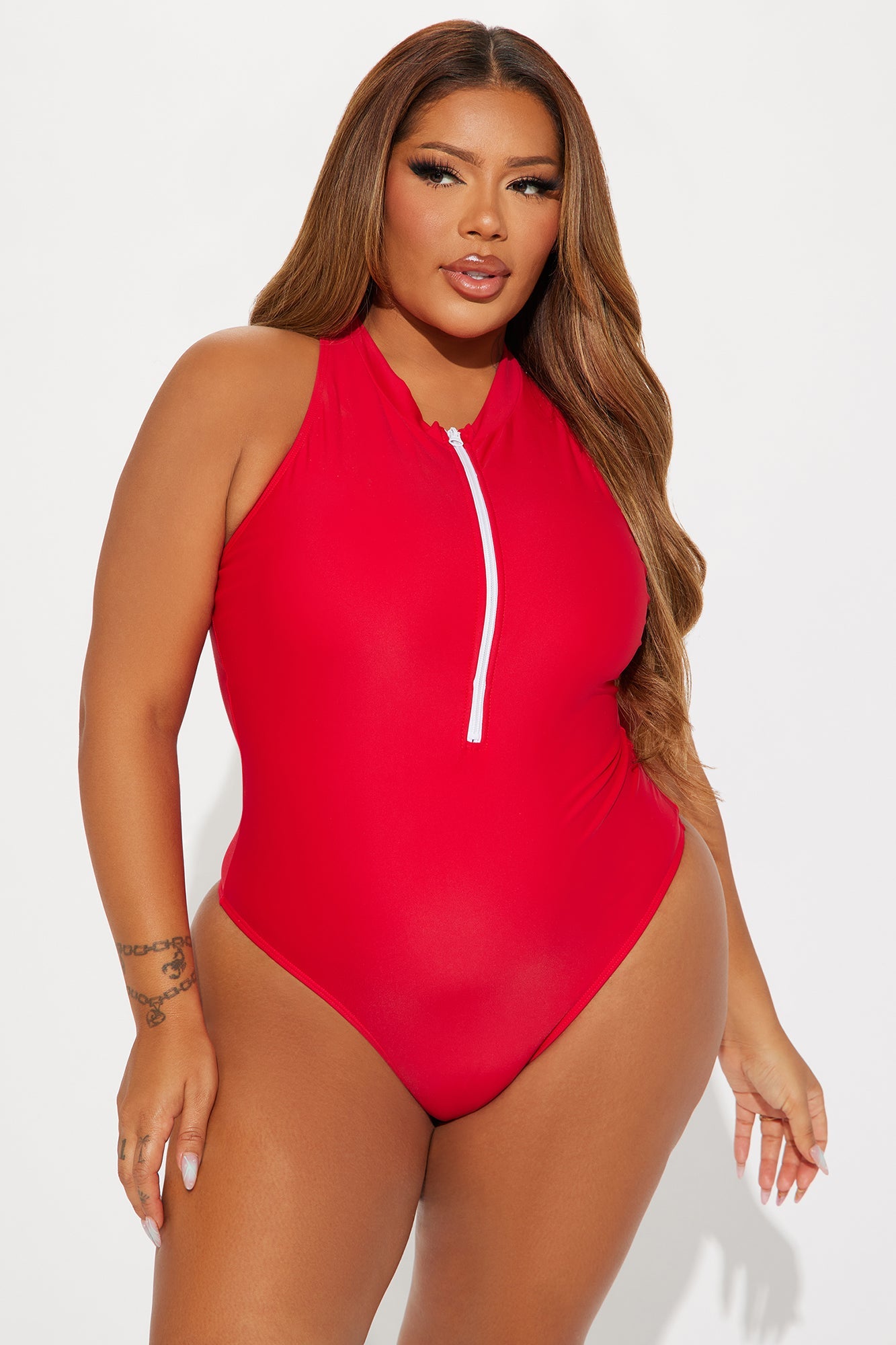 ARAKAR Strawberry Lollipop Zip Strip 1 Piece Swimsuit