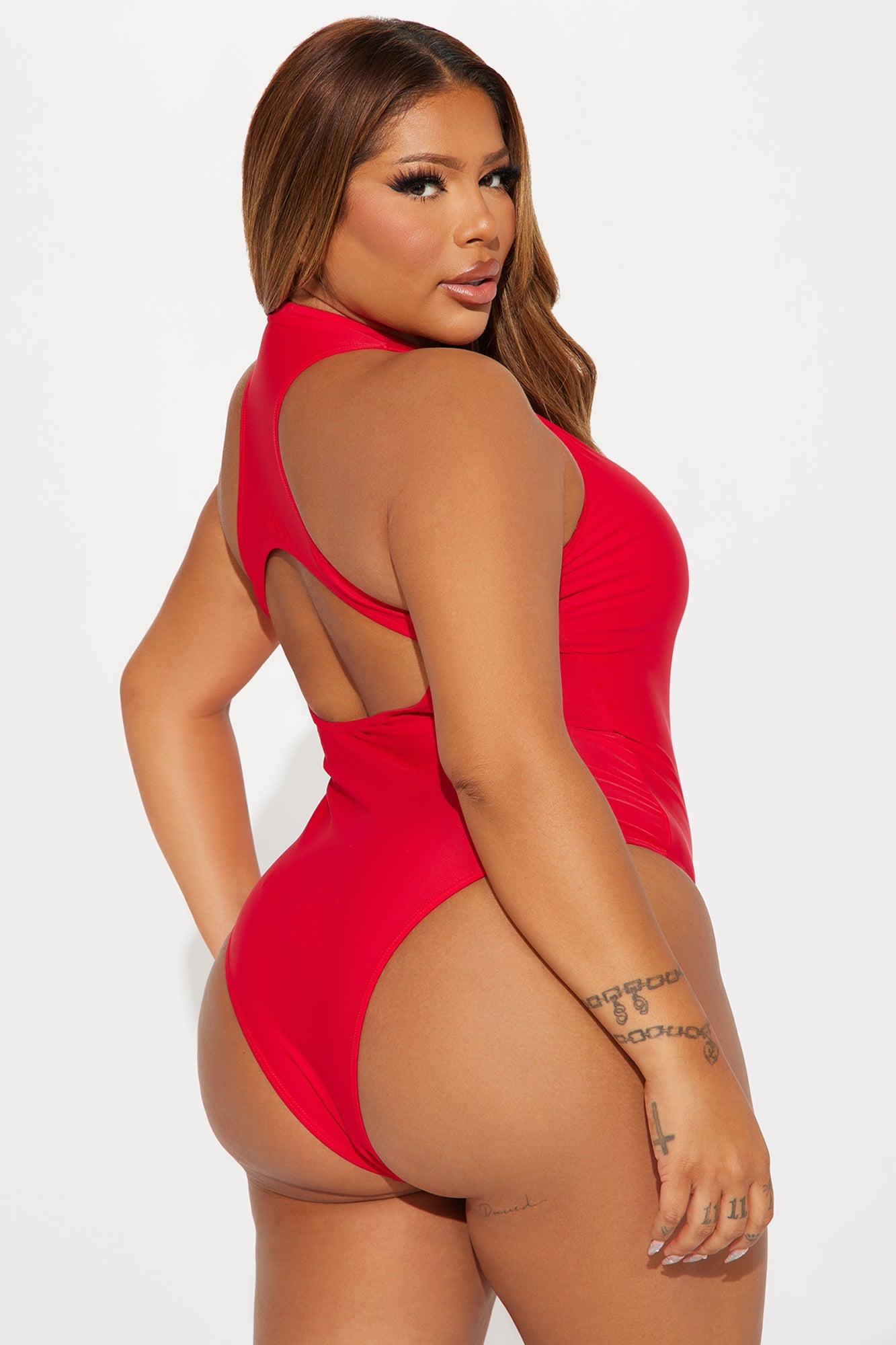 ARAKAR Strawberry Lollipop Zip Strip 1 Piece Swimsuit