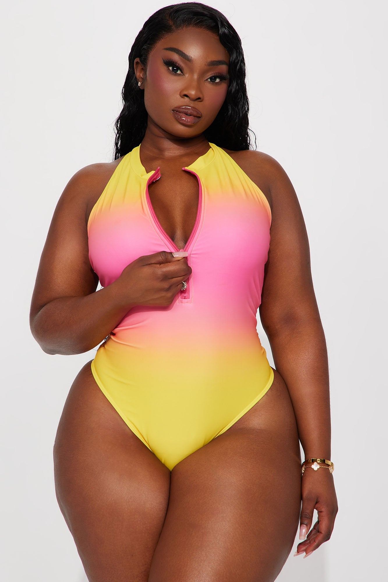 ARAKAR Zip Strip 1 Piece 2 Tone Swimsuit