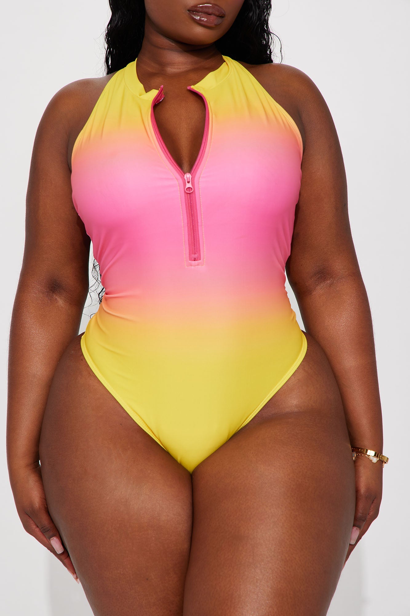 ARAKAR Zip Strip 1 Piece 2 Tone Swimsuit