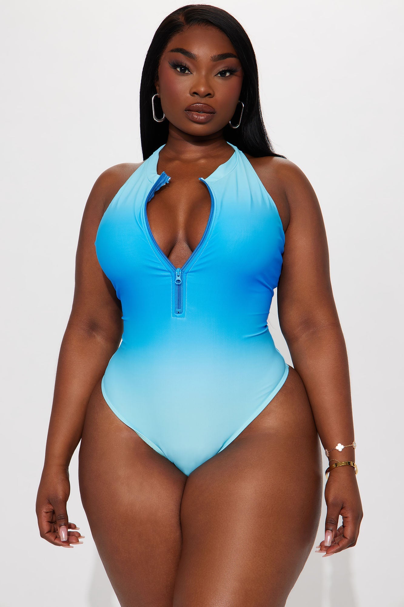 Zip Strip 1 Piece Swimsuit In Sky Blue