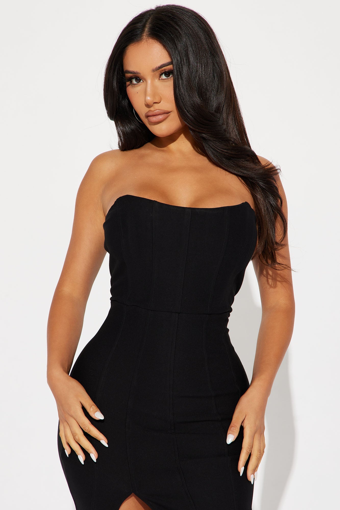 Sultry Sophistication: Islands Corset Midi Dress in Black