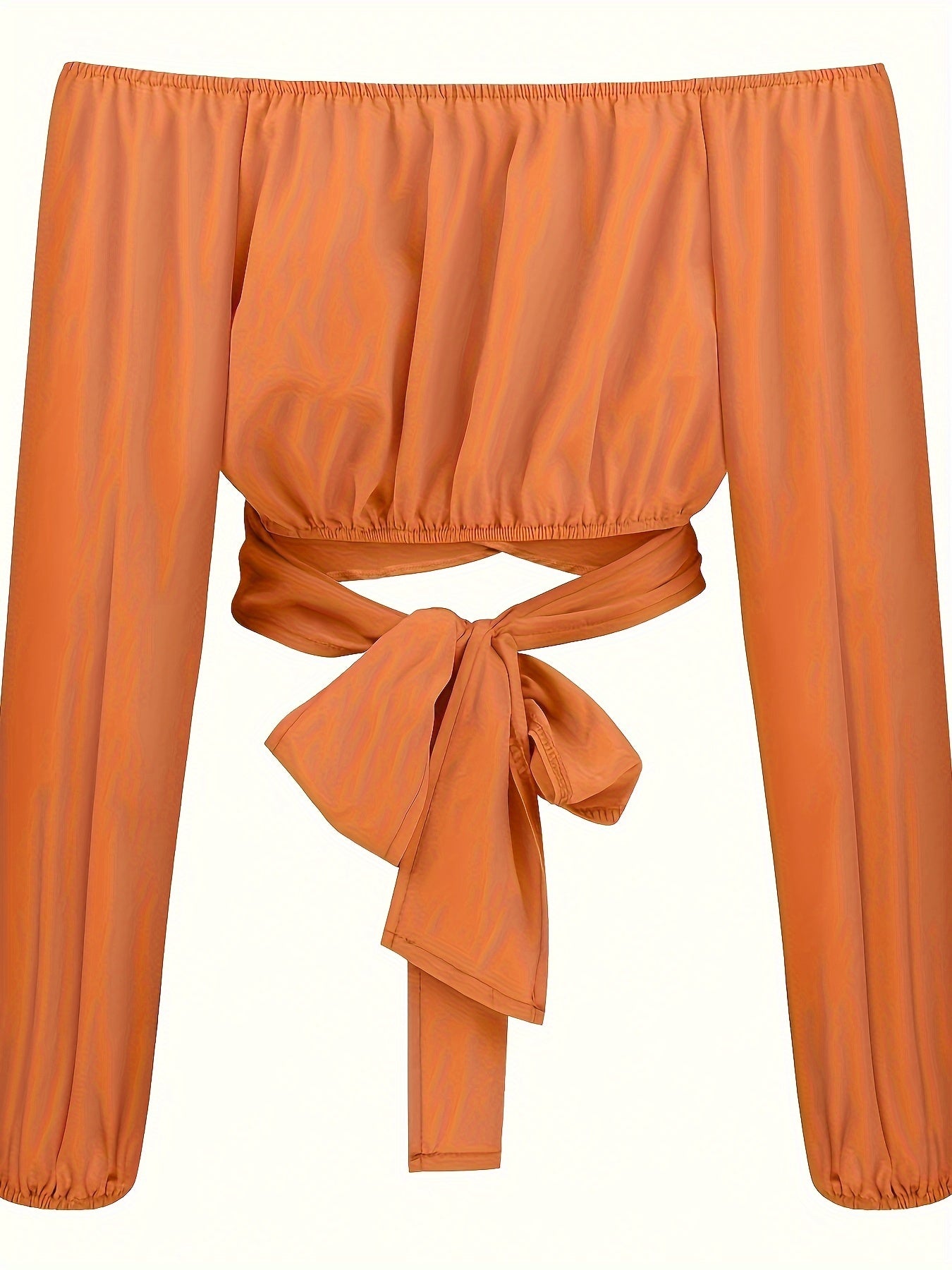 Solid Cross Tie Back Crop Blouse: Casual Off Shoulder Long Sleeve