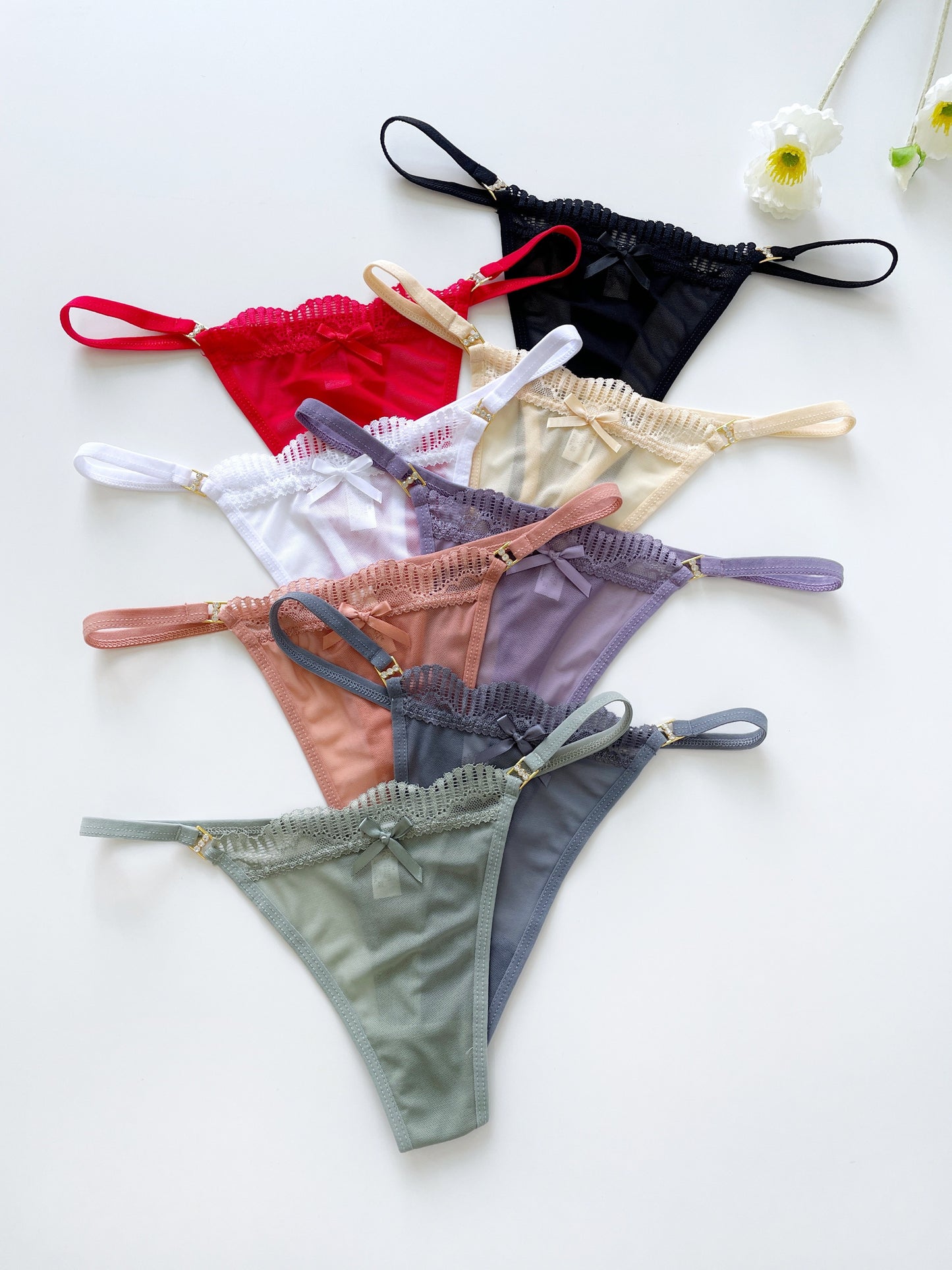 8 pc. Solid Seamless Mesh Semi Sheer Thongs: Sexy Comfy Breathable Stretchy Intimate Panties