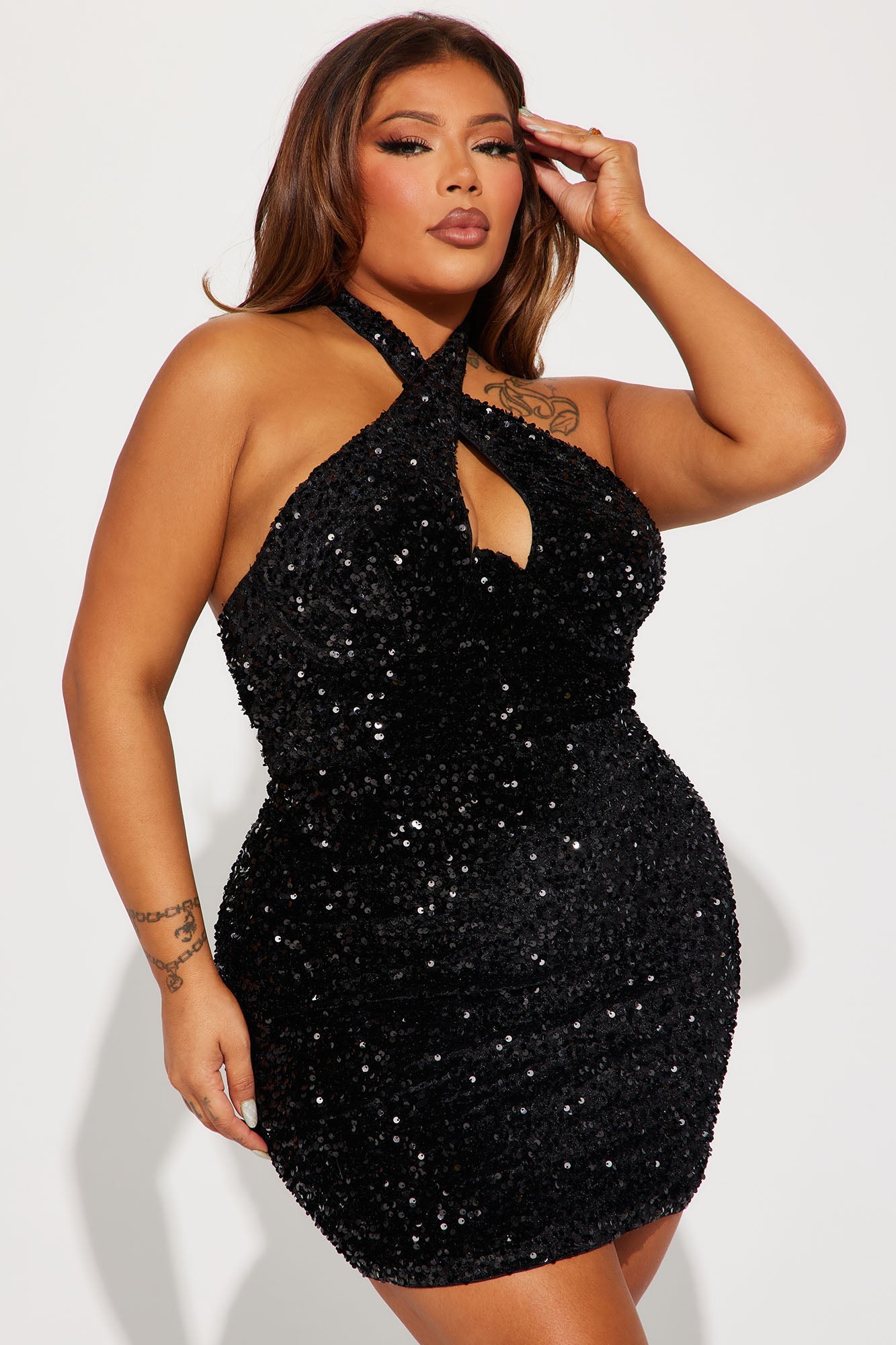 Moonlight Velvet Sequin Mini Dress in Black: Shine Bright in Style
