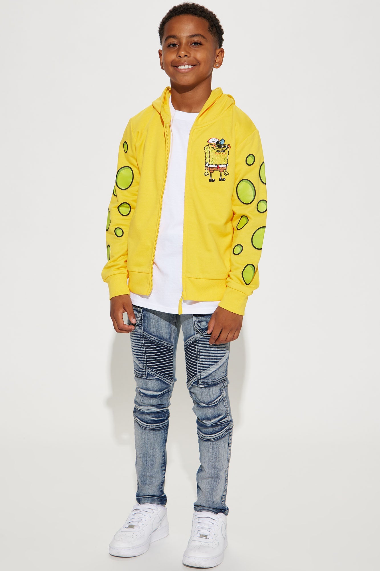Gold Mini Spongebob Cosplay Zip-Up Embroidered Fleece Hoodie