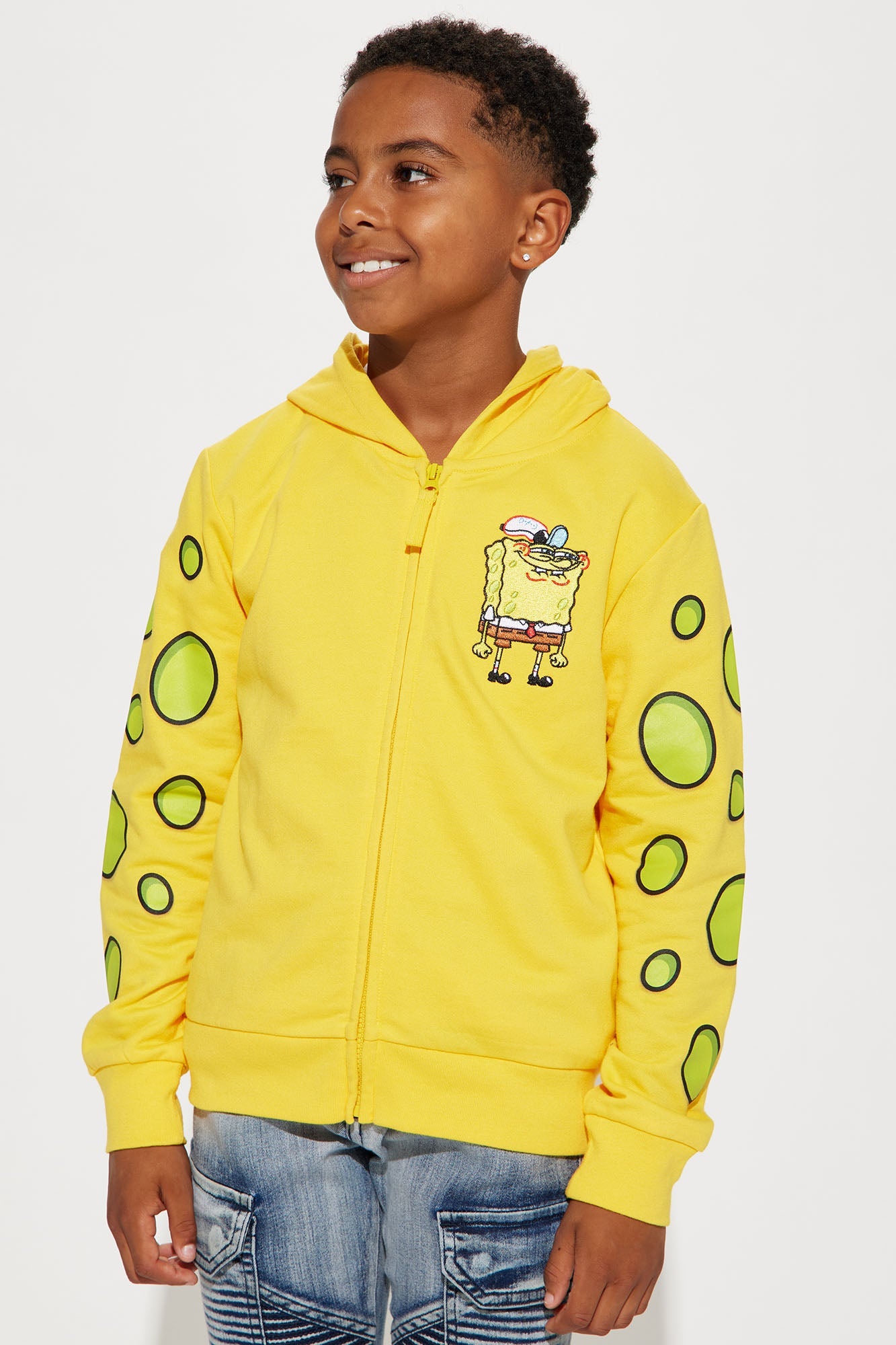 Gold Mini Spongebob Cosplay Zip-Up Embroidered Fleece Hoodie