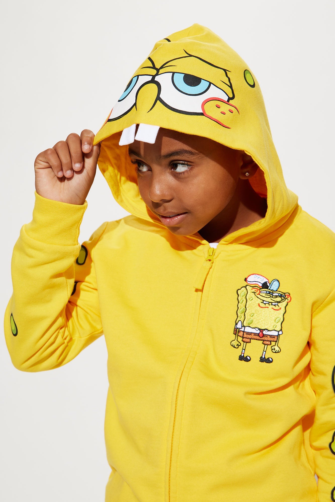 Gold Mini Spongebob Cosplay Zip-Up Embroidered Fleece Hoodie