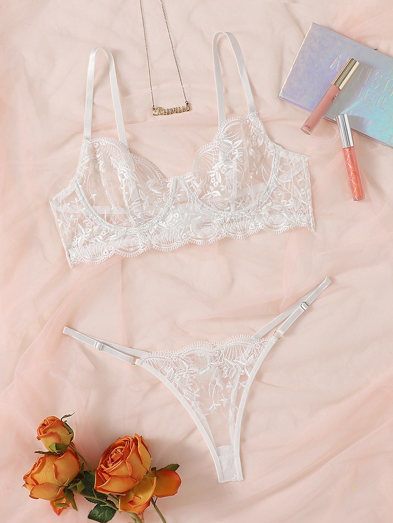 Classic Sexy Embroidered Mesh Lingerie Set