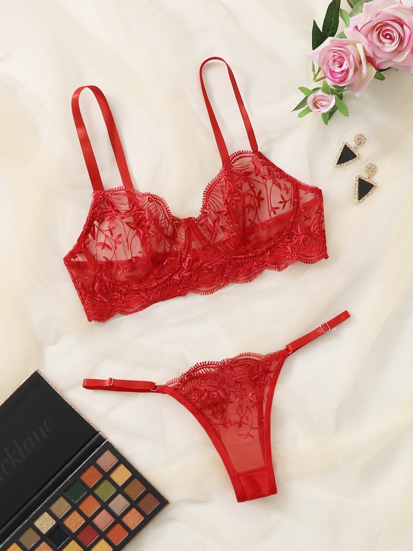 Classic Sexy Embroidered Mesh Lingerie Set