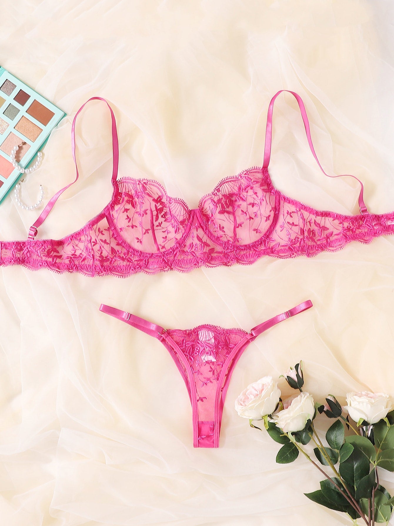 Classic Sexy Embroidered Mesh Lingerie Set