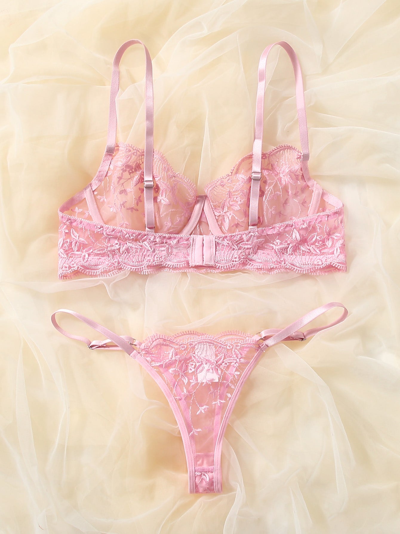 Classic Sexy Embroidered Mesh Lingerie Set