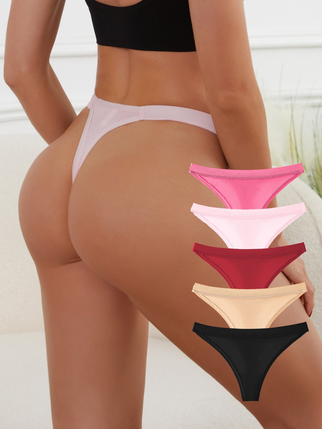 5 Pc. Breathable Cotton Thongs: Comfort and Style with Sexy Low Waist Design & Easy Care