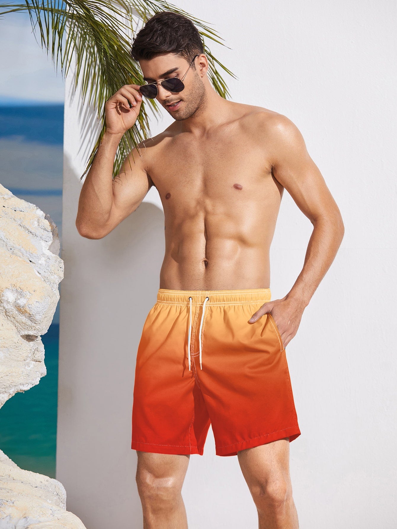 Drawstring Waist Swim Trunks