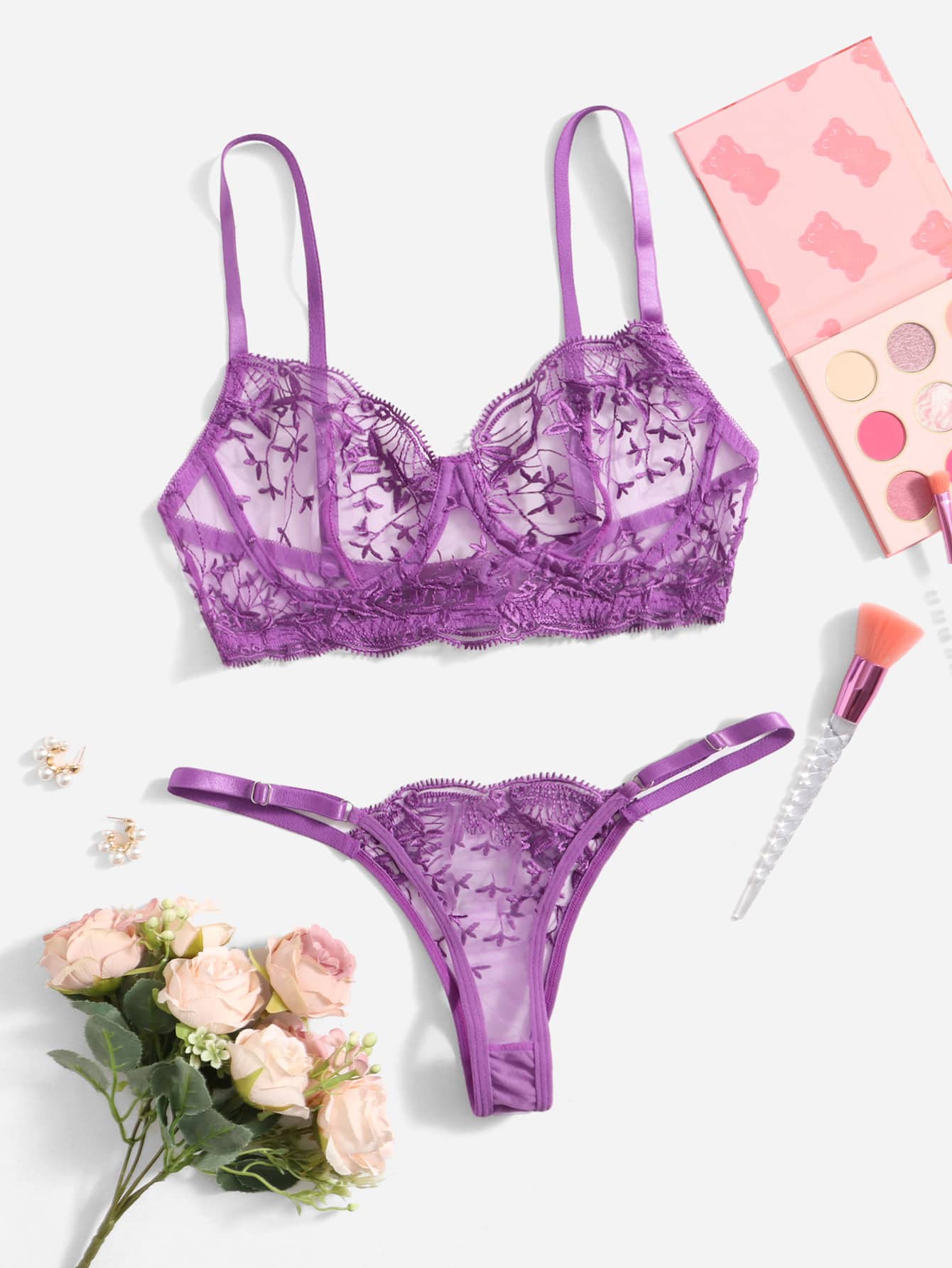 Classic Sexy Embroidered Mesh Lingerie Set