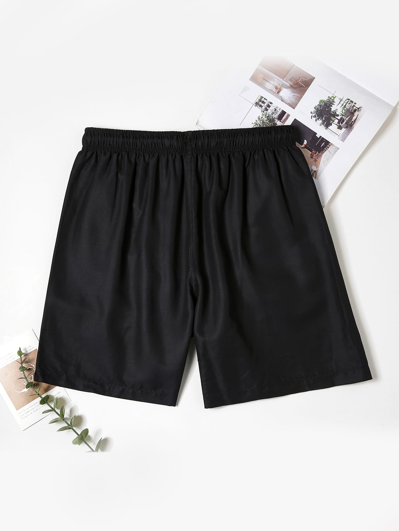 Men's Coconut Tree & Letter Drawstring Swim Shorts