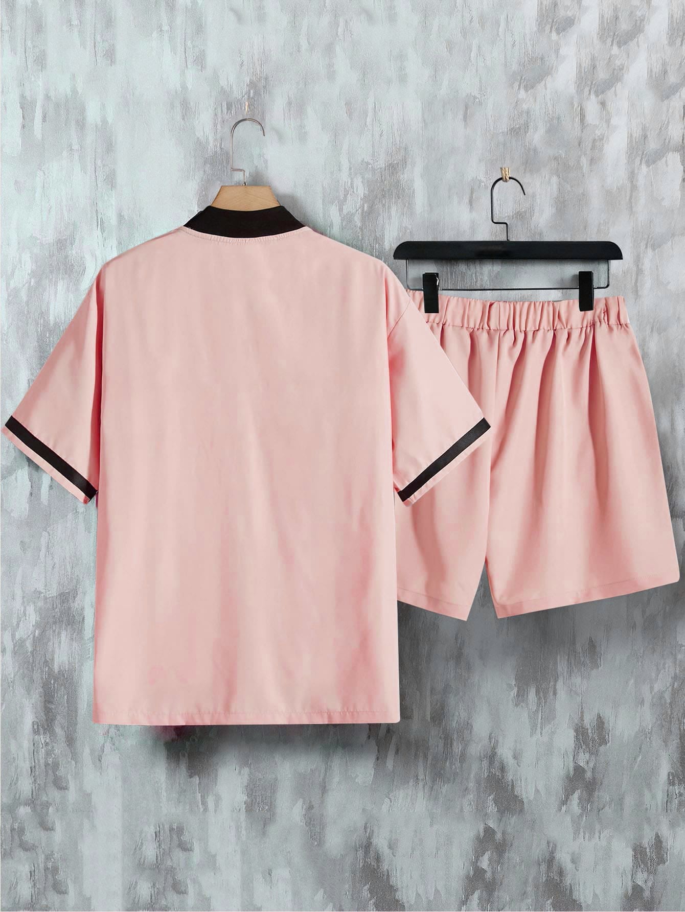 ARAKAR Sporty Loose Fit Men's Graphic Baseball Collar Shirt & Drawstring Waist Shorts (Without Tee)