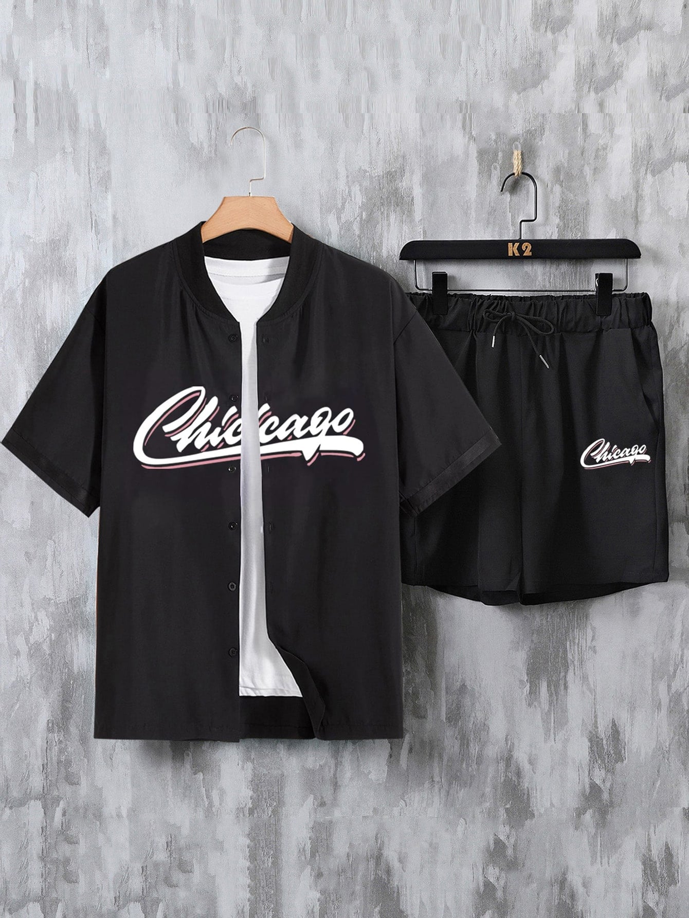 ARAKAR Sporty Men's Graphic Baseball Collar Shirt & Shorts Set
