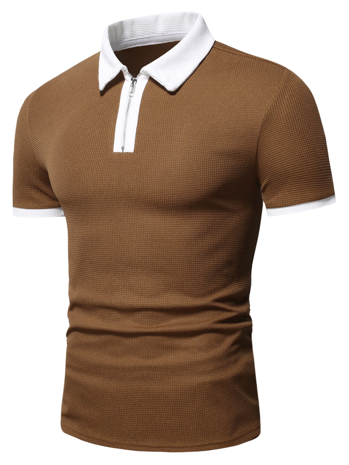 Men's Two Tone Zip Up Polo Shirt.