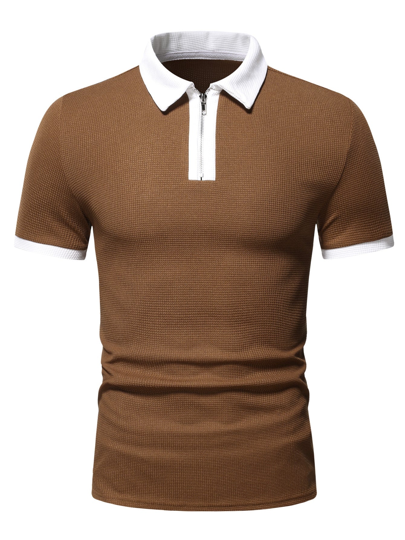 Men's Two Tone Zip Up Polo Shirt.
