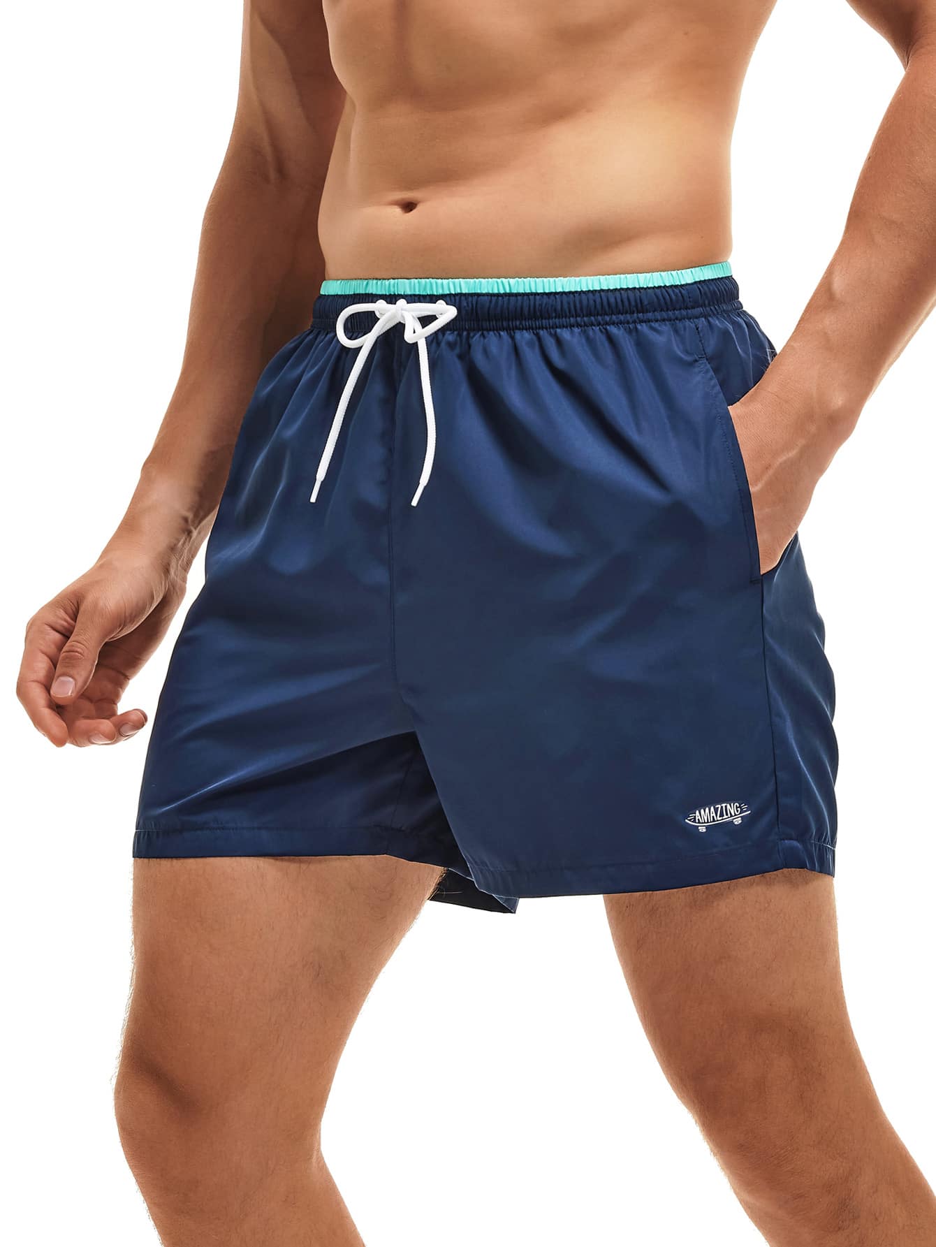 Men's Letter Drawstring Waist Swim Trunks