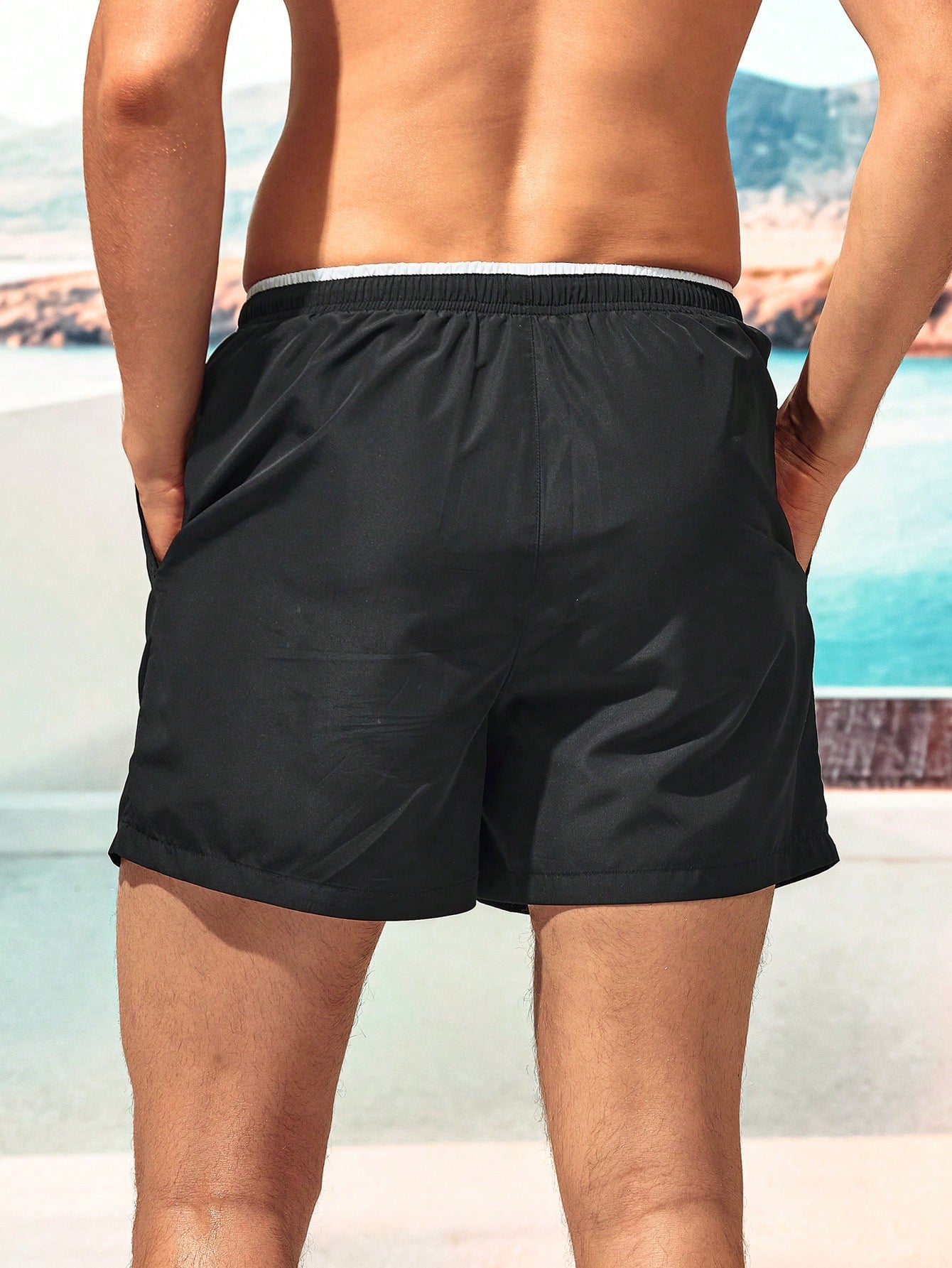 Men's Letter Drawstring Waist Swim Trunks