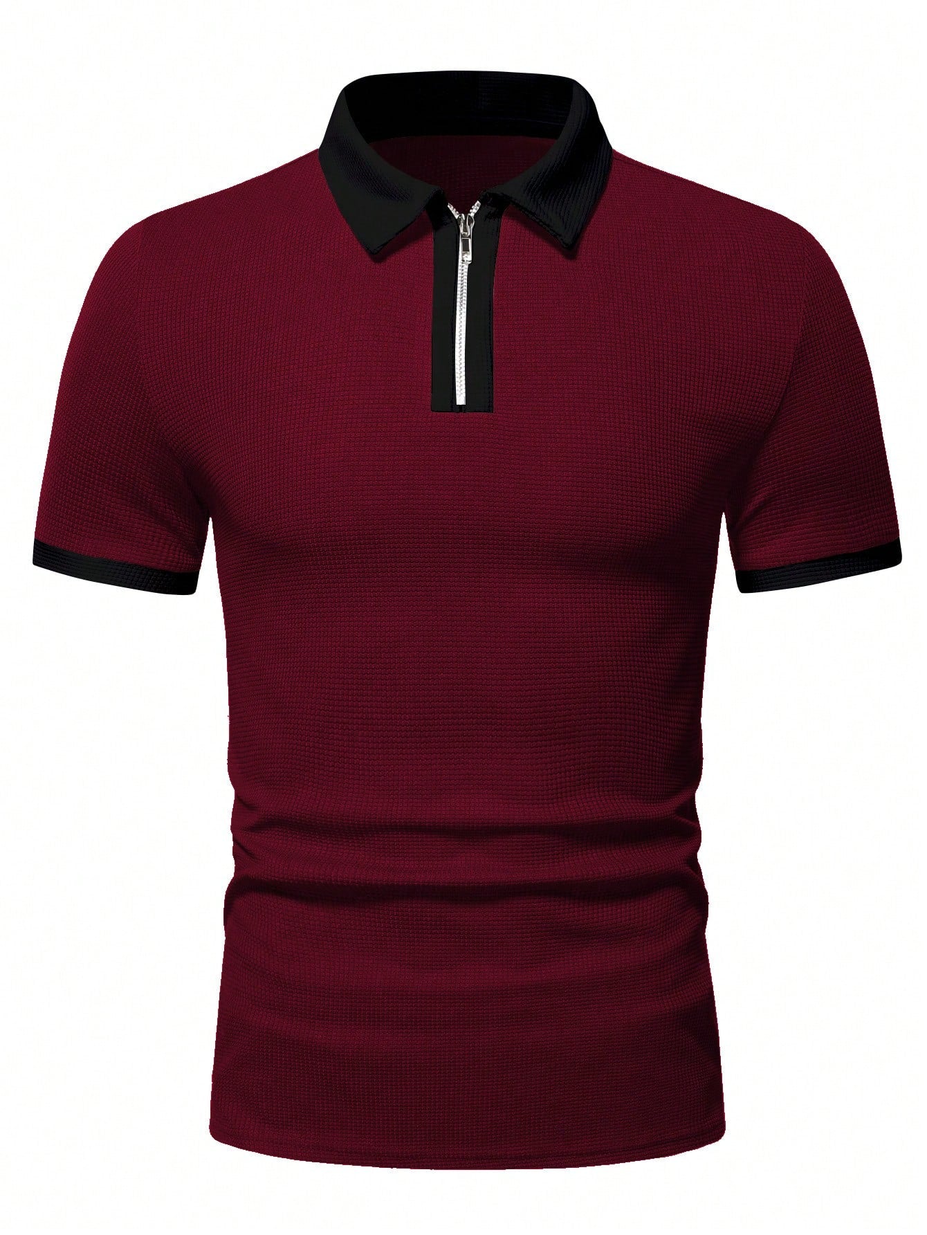 Men's Two Tone Zip Up Polo Shirt.