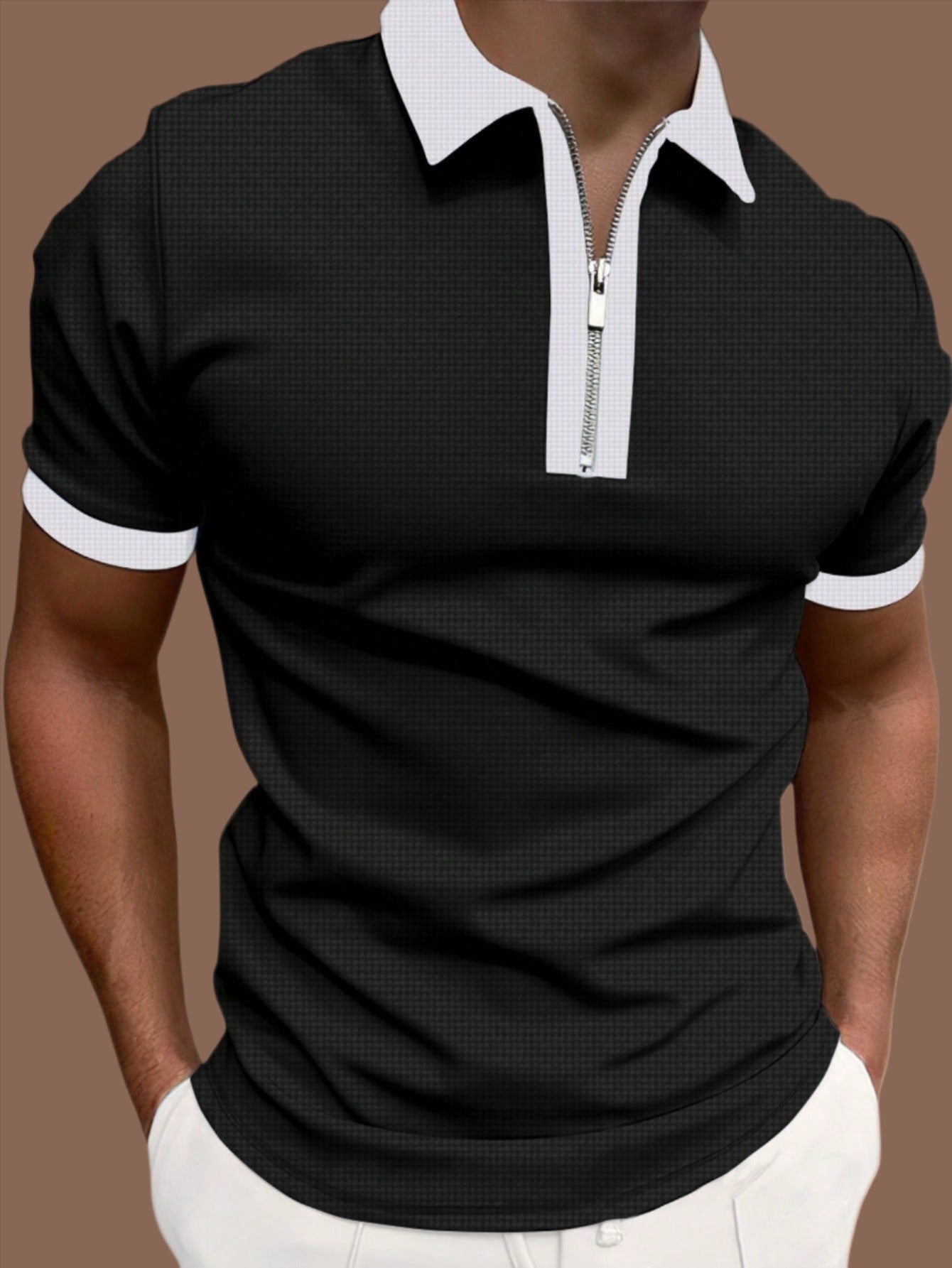 Men's Two Tone Quarter Zip Polo Shirt