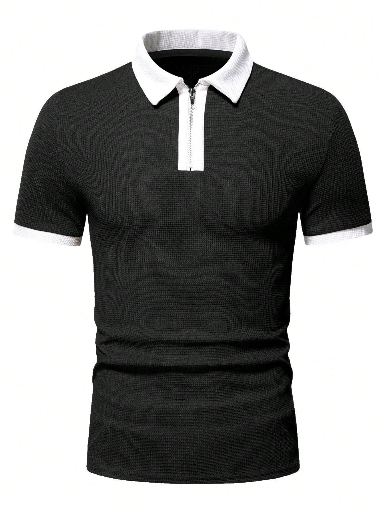 Men's Two Tone Zip Polo Shirt.