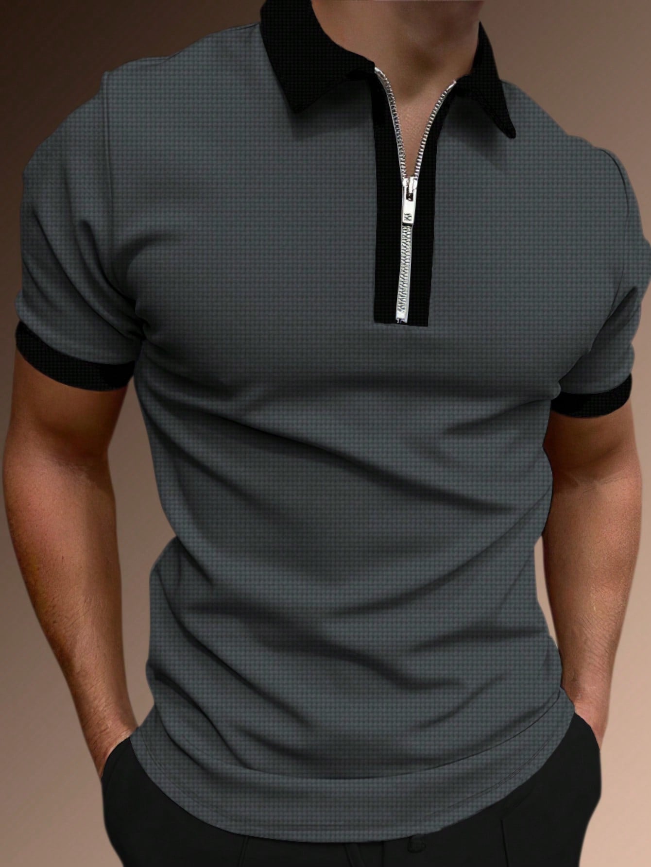 Men's Two Tone Quarter Zip Polo Shirt