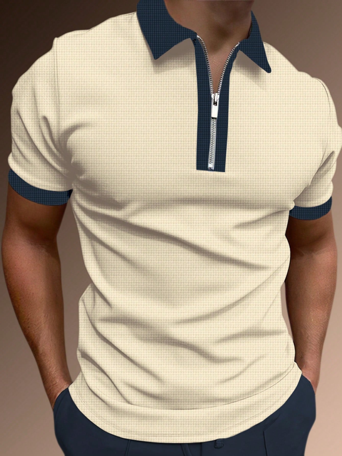 Men's Two Tone Quarter Zip Polo Shirt