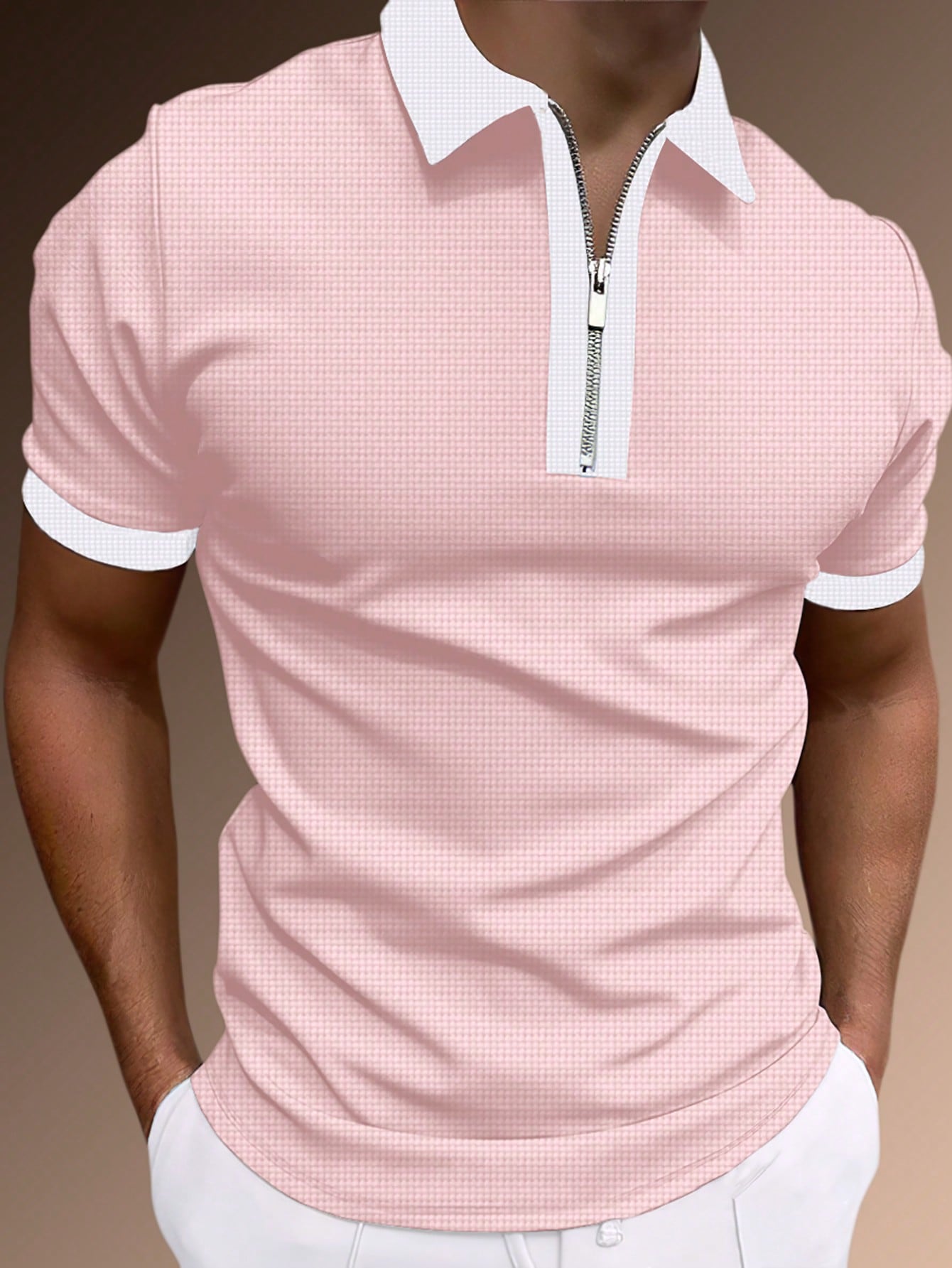 Men's Two Tone Quarter Zip Polo Shirt