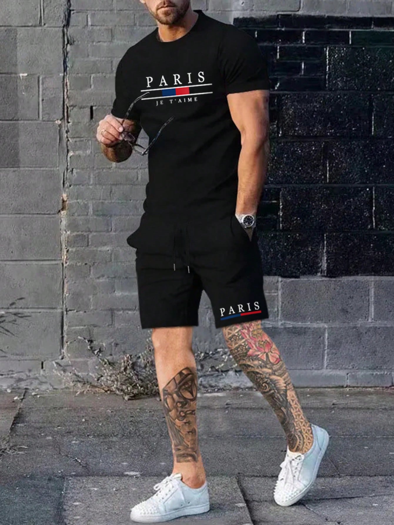 Men's Graphic T and Drawstring Waist Shorts Set