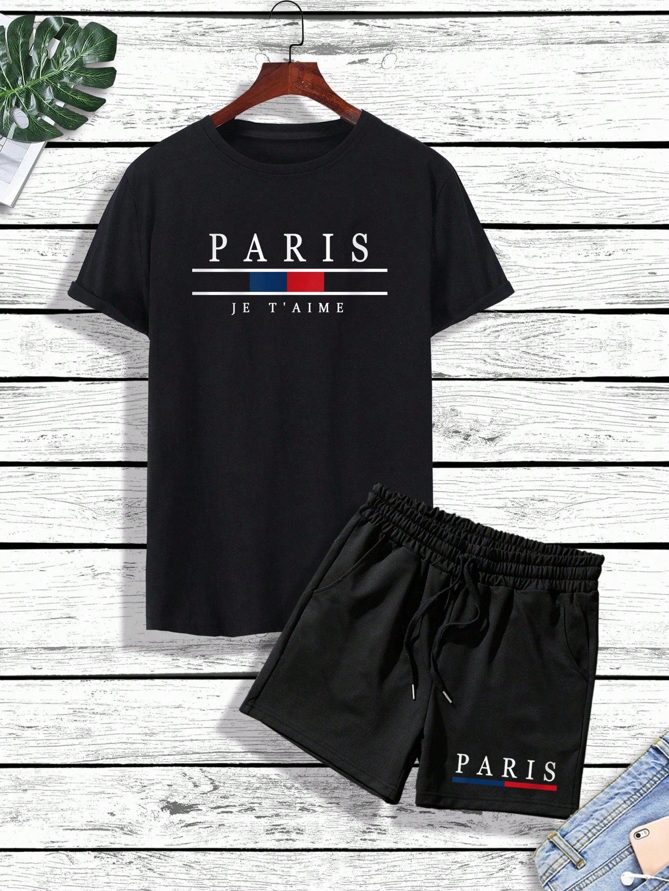 Men's Graphic T and Drawstring Waist Shorts Set