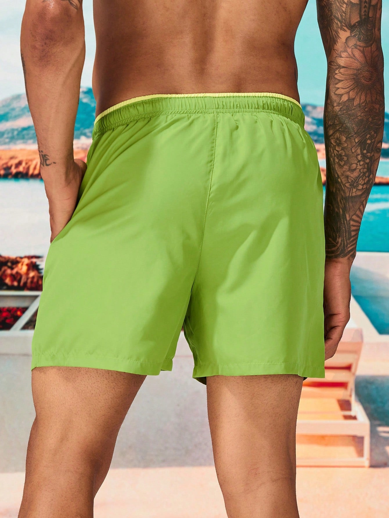 Men's Letter Drawstring Waist Swim Trunks