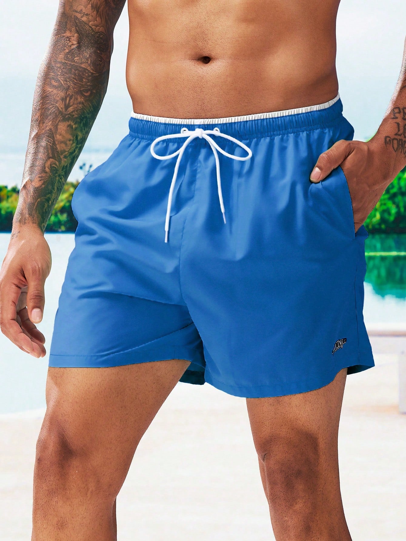 Men's Letter Drawstring Waist Swim Trunks