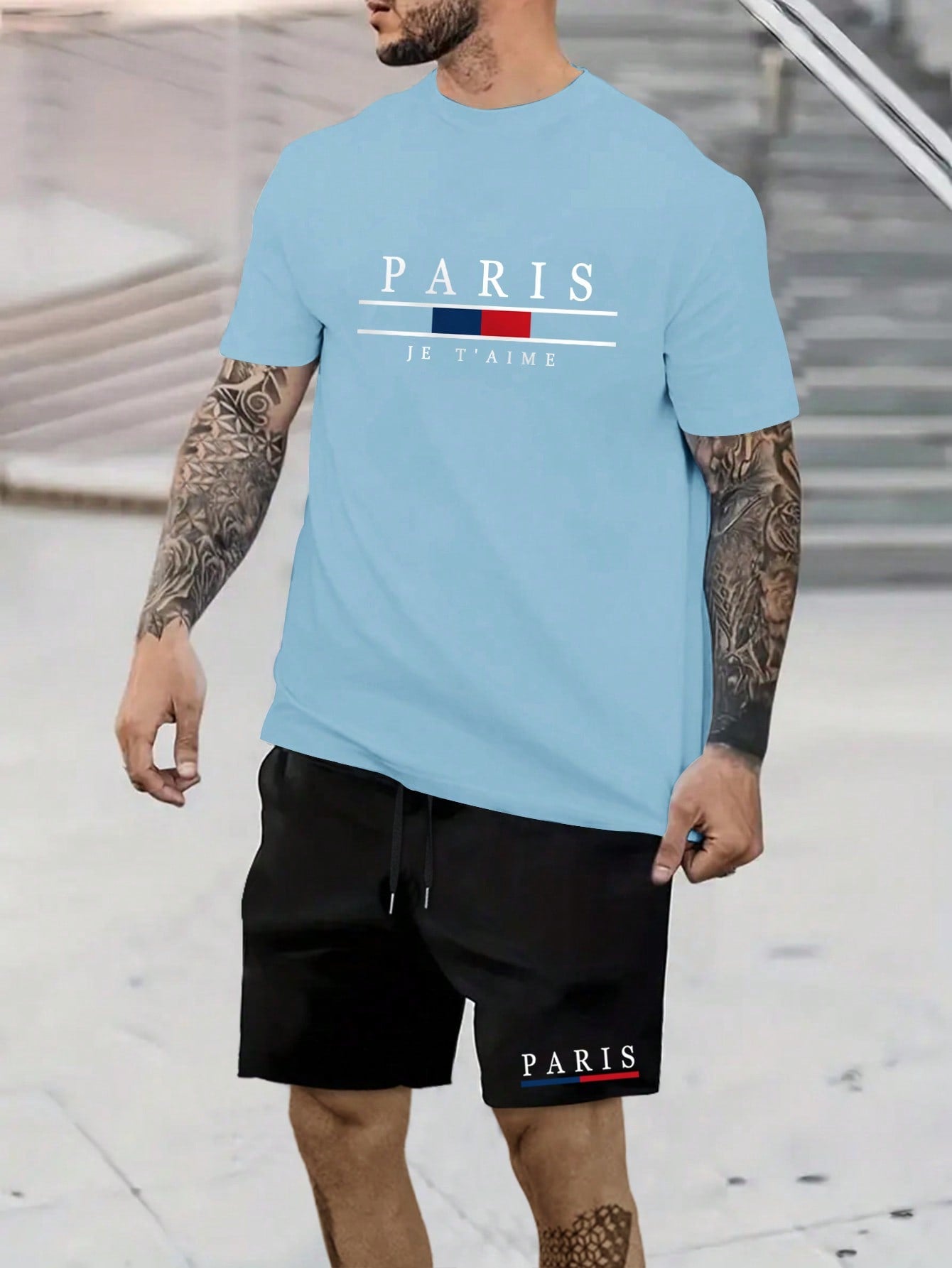 Men's Graphic T and Drawstring Waist Shorts Set