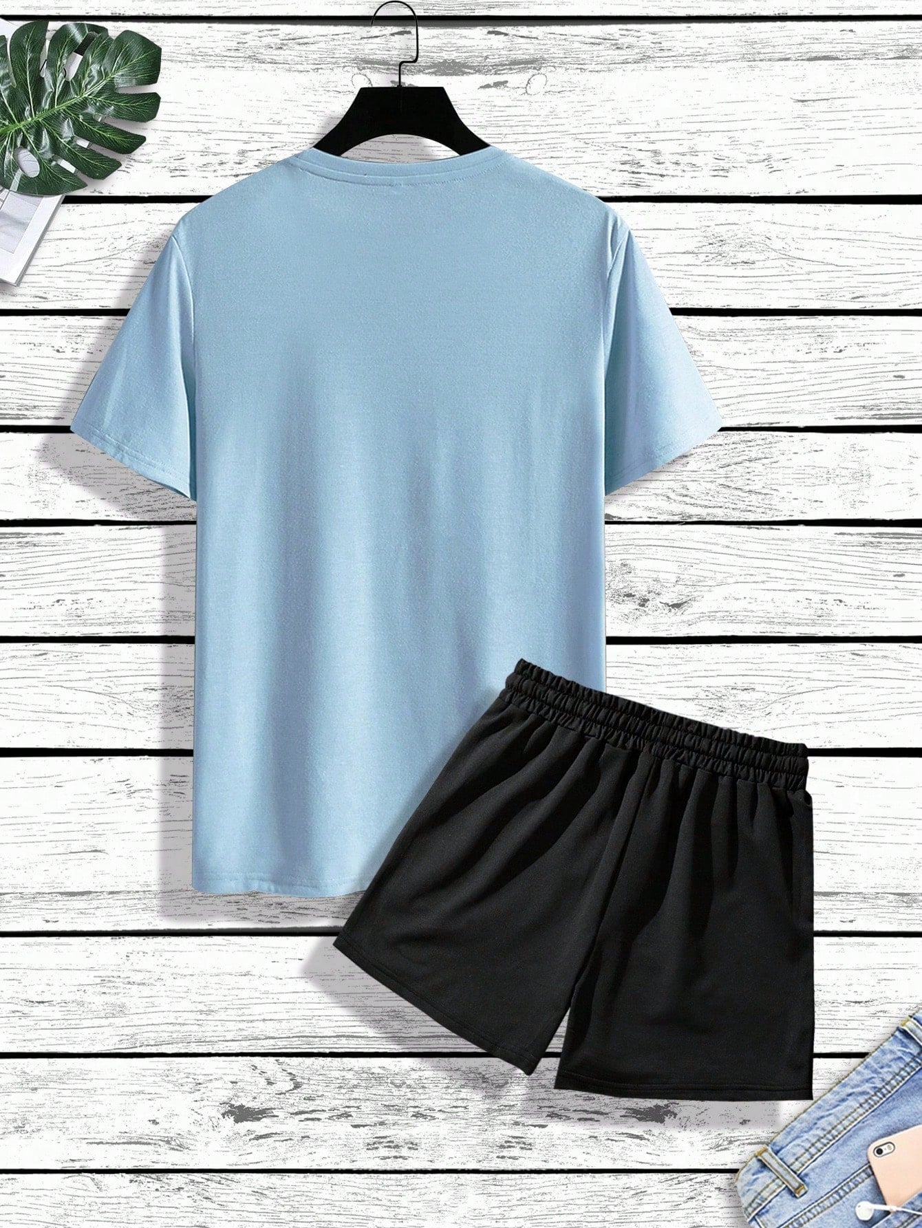 Men's Graphic T and Drawstring Waist Shorts Set