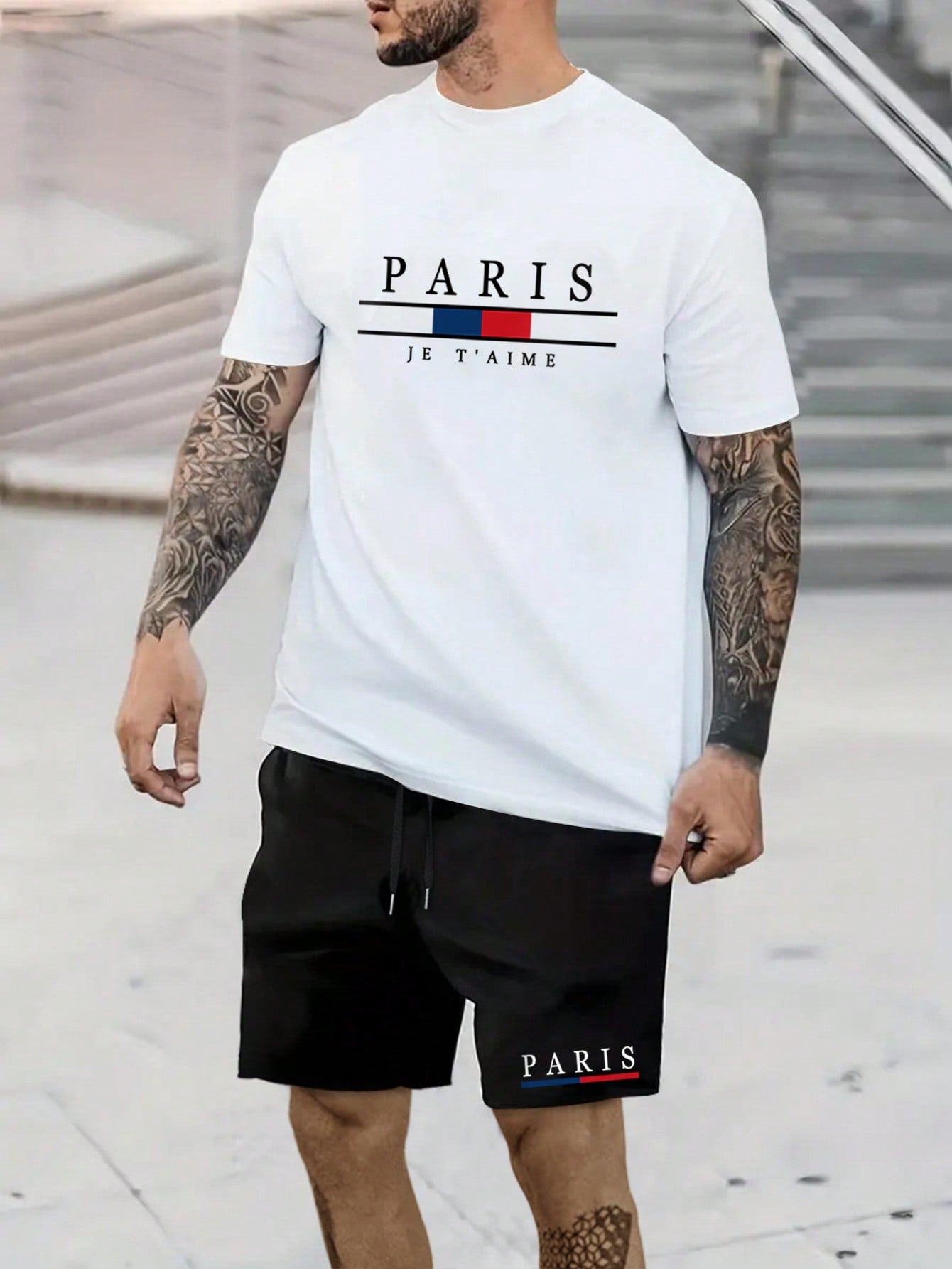 Men's Graphic T and Drawstring Waist Shorts Set