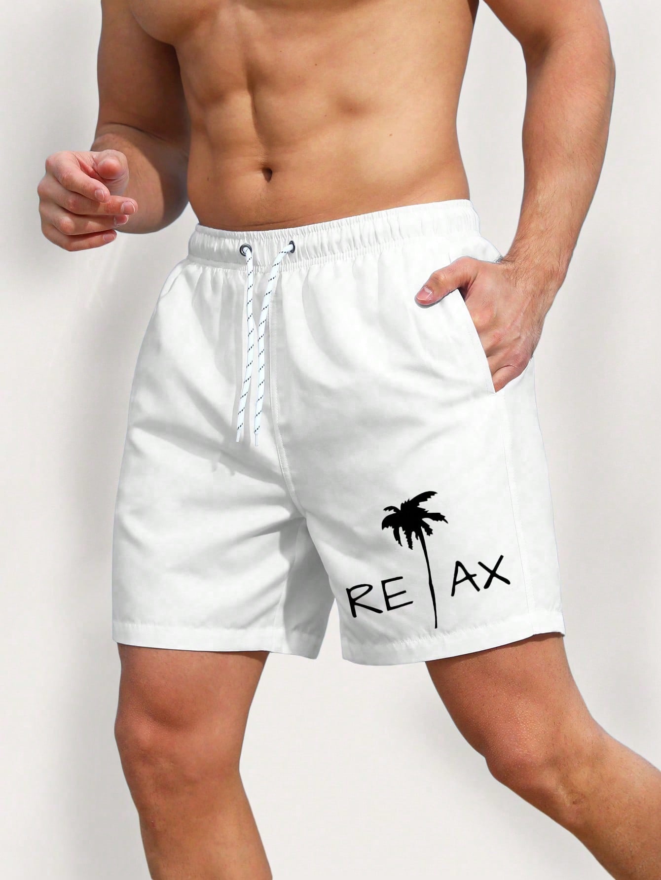 Men's Coconut Tree & Letter Drawstring Swim Shorts